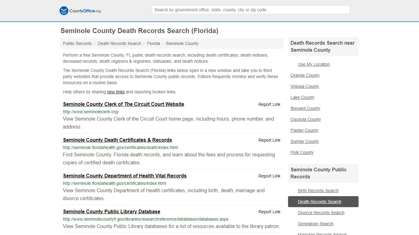 Death Records Search - Seminole County, FL (Death ...