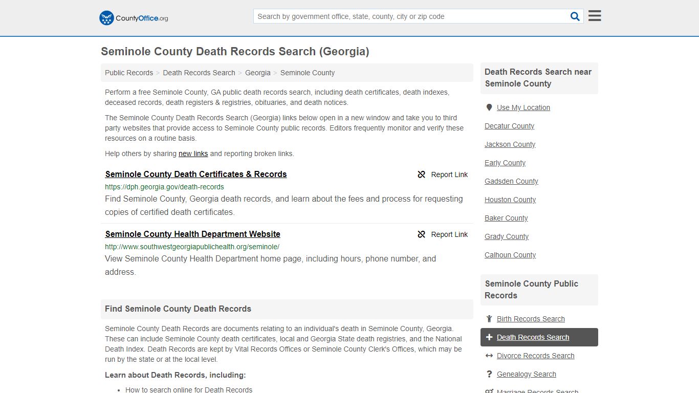 Death Records Search - Seminole County, GA (Death ...